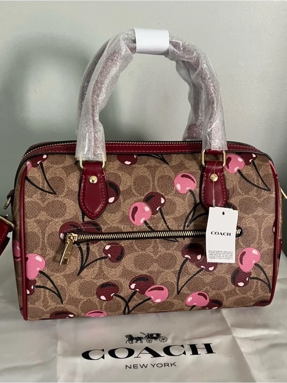 Coach Rowan Satchel With Cherry Print With Matching Wallet